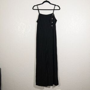 By‎ Together Black Stripe Linen Blend Jumpsuit Size Medium